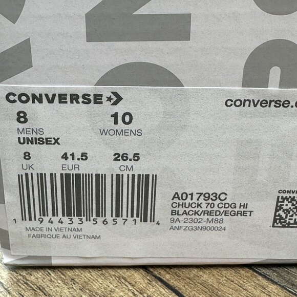 Converse Chuck Taylor All Star 70 Hi Comme Des Garcons Size 8 Mens Black Red - Picture 10 of 10